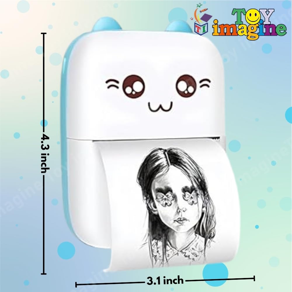 Toy Imagine Mini Portable Thermal Printer – Bluetooth Pocket Printer for Kids & Adults, 57mm Inkless Photo & Label Printer with (1 Roll + 1 Extra Roll) Prints B&W Notes & Stickers (Assorted)