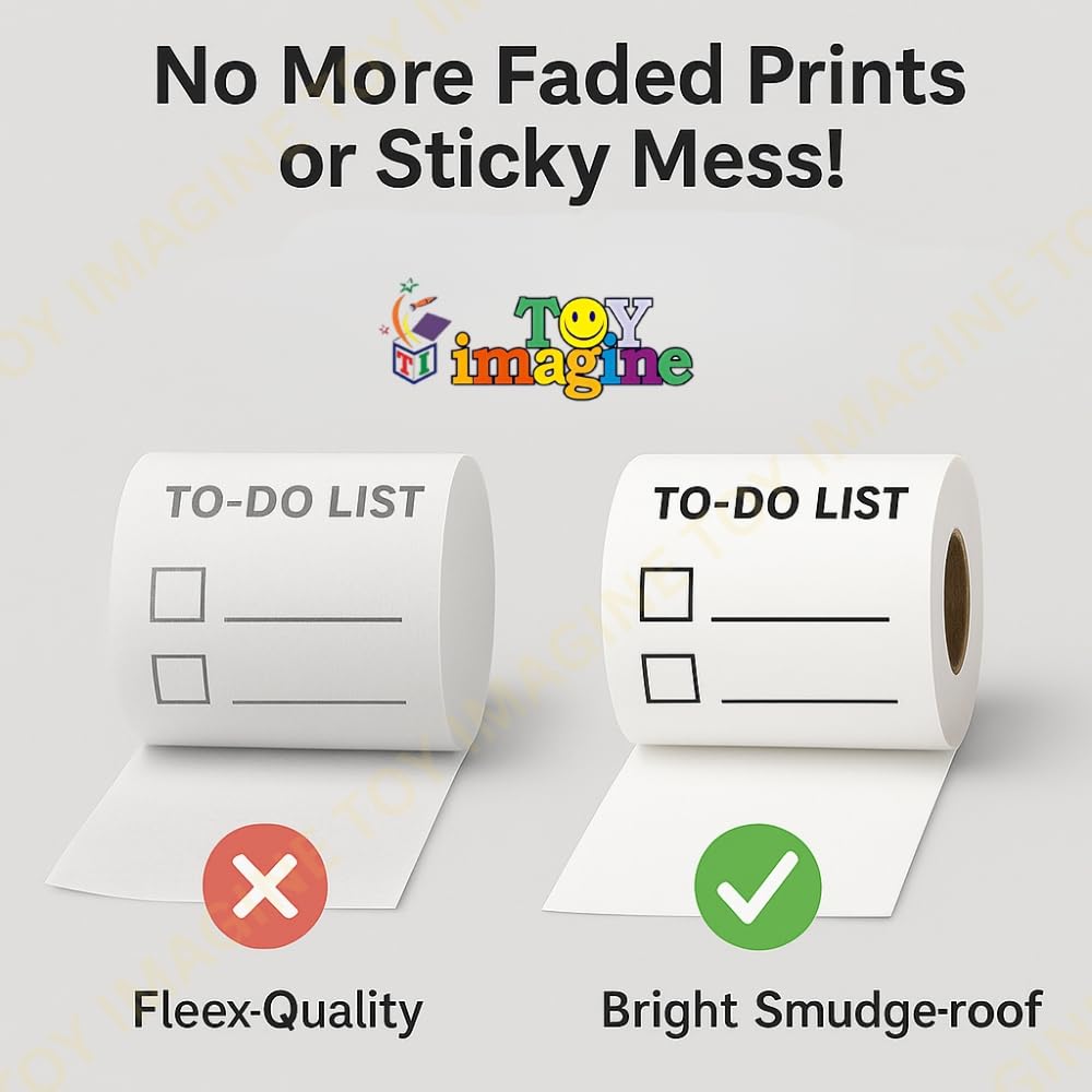 Toy Imagine Mini Portable Thermal Printer – Bluetooth Pocket Printer for Kids & Adults, 57mm Inkless Photo & Label Printer with (1 Roll + 1 Extra Roll) Prints B&W Notes & Stickers (Assorted)