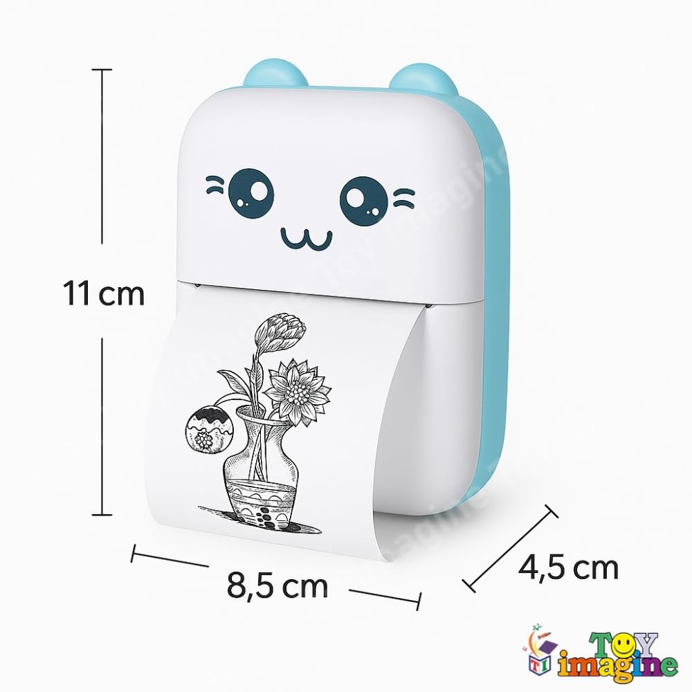Toy Imagine Mini Portable Thermal Printer – Bluetooth Pocket Printer for Kids & Adults, 57mm Inkless Photo & Label Printer with (1 Roll + 1 Extra Roll) Prints B&W Notes & Stickers (Assorted)