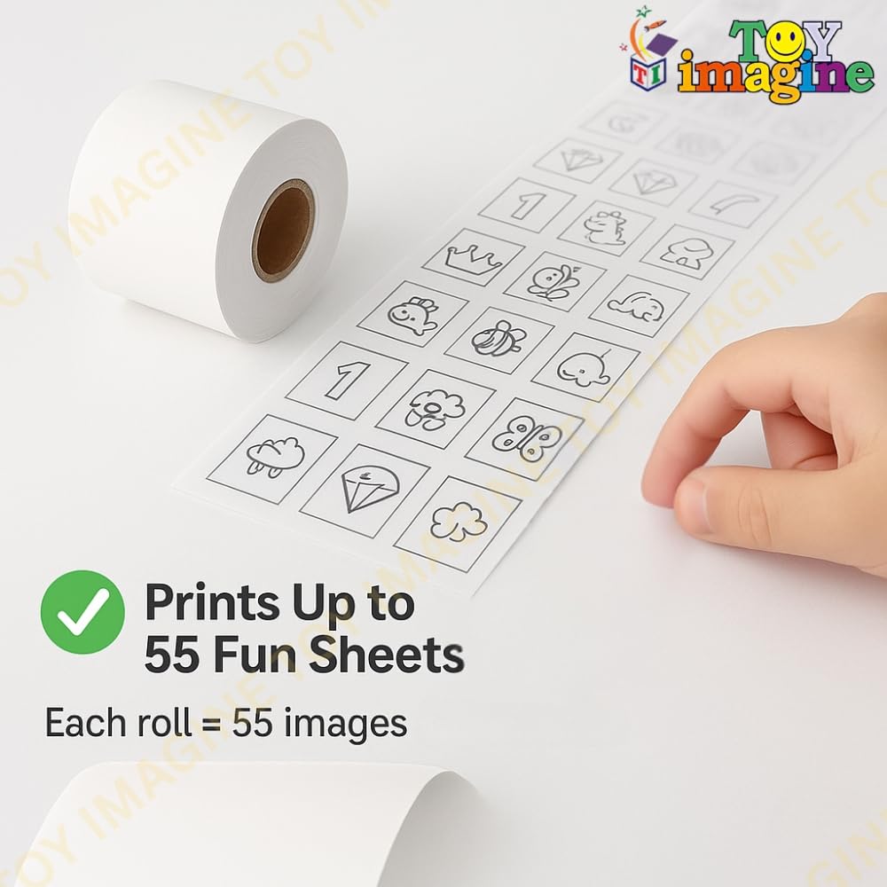 Toy Imagine Mini Portable Thermal Printer – Bluetooth Pocket Printer for Kids & Adults, 57mm Inkless Photo & Label Printer with (1 Roll + 1 Extra Roll) Prints B&W Notes & Stickers (Assorted)