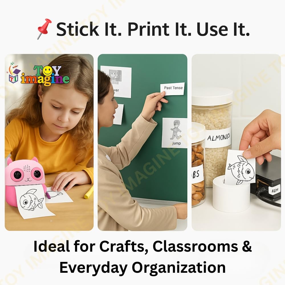 Toy Imagine Mini Portable Thermal Printer – Bluetooth Pocket Printer for Kids & Adults, 57mm Inkless Photo & Label Printer with (1 Roll + 1 Extra Roll) Prints B&W Notes & Stickers (Assorted)
