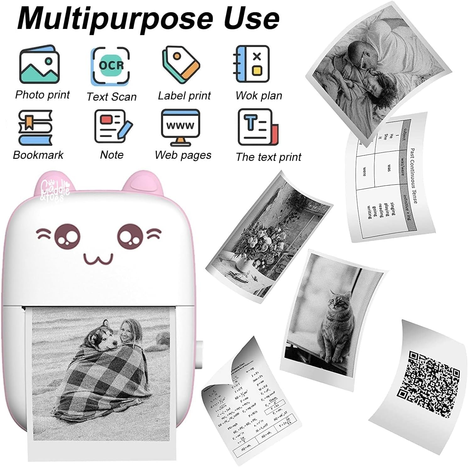 Toy Imagine Mini Portable Thermal Printer – Bluetooth Pocket Printer for Kids & Adults, 57mm Inkless Photo & Label Printer with (1 Roll + 1 Extra Roll) Prints B&W Notes & Stickers (Assorted)