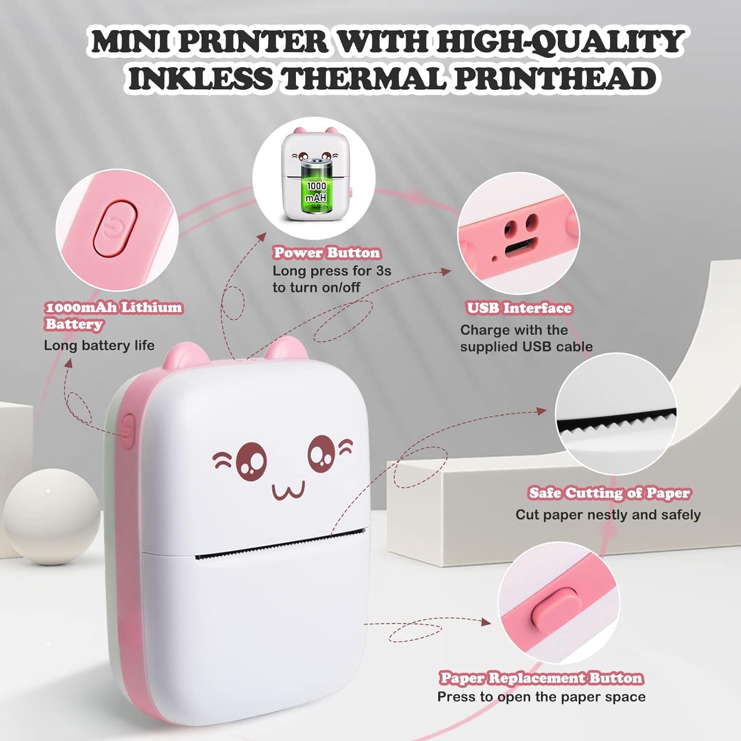 Toy Imagine Mini Portable Thermal Printer – Bluetooth Pocket Printer for Kids & Adults, 57mm Inkless Photo & Label Printer with (1 Roll + 1 Extra Roll) Prints B&W Notes & Stickers (Assorted)