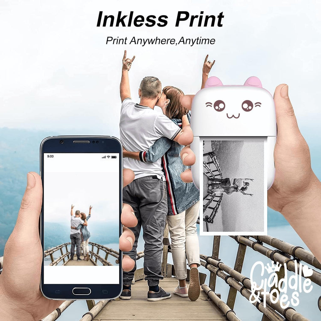 Toy Imagine Mini Portable Thermal Printer – Bluetooth Pocket Printer for Kids & Adults, 57mm Inkless Photo & Label Printer with (1 Roll + 1 Extra Roll) Prints B&W Notes & Stickers (Assorted)